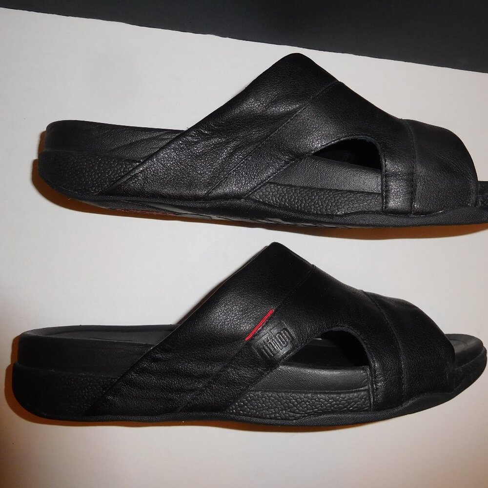 FitFlop Men’s Black Freway III Leather Slides –Size 10